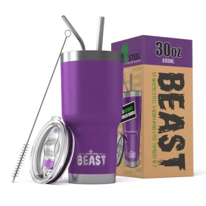 Travel Tumbler Purple Stainless Steel Double-Wall Vacuum Insulated 12hr with Lid