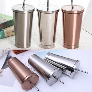 500ML Insulated Stainless Steel Tumbler with Straw for Travel -Leakproof cup