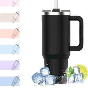 Travel Mug Coffee Cup Tumbler Straw Lid Handle Stainless Steel Insulated 891ml