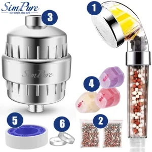 Powerful Shower Head Filter Set with 3 Replacement Balms for Hard Water Softener