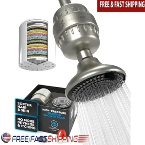 High Pressure Shower Head W/ Filter Odor Reduction Vitamin C Hard Water Filter